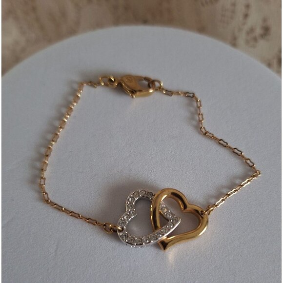 EUC Swarovski Double Heart Bi-color Love Bracelet w/ Crystals - Picture 6 of 9